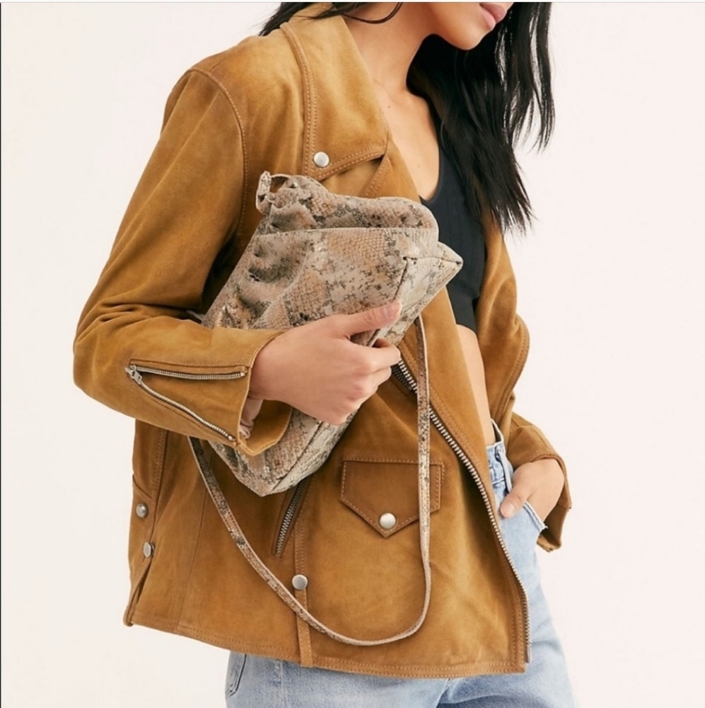Free People Snake Print Frame Crossbody Metallic Bag Python Reptile Anaconda